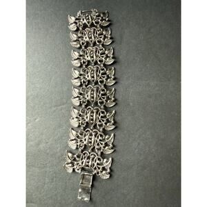 Hobe Leaf Wide Bracelet Silver Tone Cuff 8” Filigree Maximalist Chunky Signed